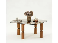 Dmora Mesa de café Dpervers, Mesa de café, Suporte de revistas para sofá, Prateleira de sala de estar, 80x80h40 cm, Nogueira e Fumè^ Mesa De Centro