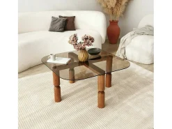Dmora Mesa de café Dpervers, Mesa de café, Suporte de revistas para sofá, Prateleira de sala de estar, 80x80h40 cm, Nogueira e Fumè^ Mesa De Centro