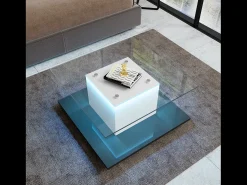 Mesa De Centro*DripeX Mesa de café quadrada giratória - com LEDs ajustáveis ​​e rodízios de freio - Painel de vidro e partículas - branco e - 80x80x40cm Preto
