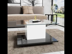 Mesa De Centro*DripeX Mesa de café quadrada giratória - com LEDs ajustáveis ​​e rodízios de freio - Painel de vidro e partículas - branco e - 80x80x40cm Preto