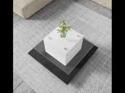 Mesa De Centro*DripeX Mesa de café quadrada giratória - com LEDs ajustáveis ​​e rodízios de freio - Painel de vidro e partículas - branco e - 80x80x40cm Preto