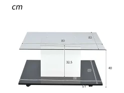 Mesa De Centro*DripeX Mesa de café quadrada giratória - com LEDs ajustáveis ​​e rodízios de freio - Painel de vidro e partículas - branco e - 80x80x40cm Preto