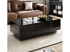 Mesa De Centro|ModernLuxe Mesa de café 100x31x50 cm - com 2 gavetas - Acabamento brilhante - Painéis de partículas - Preto