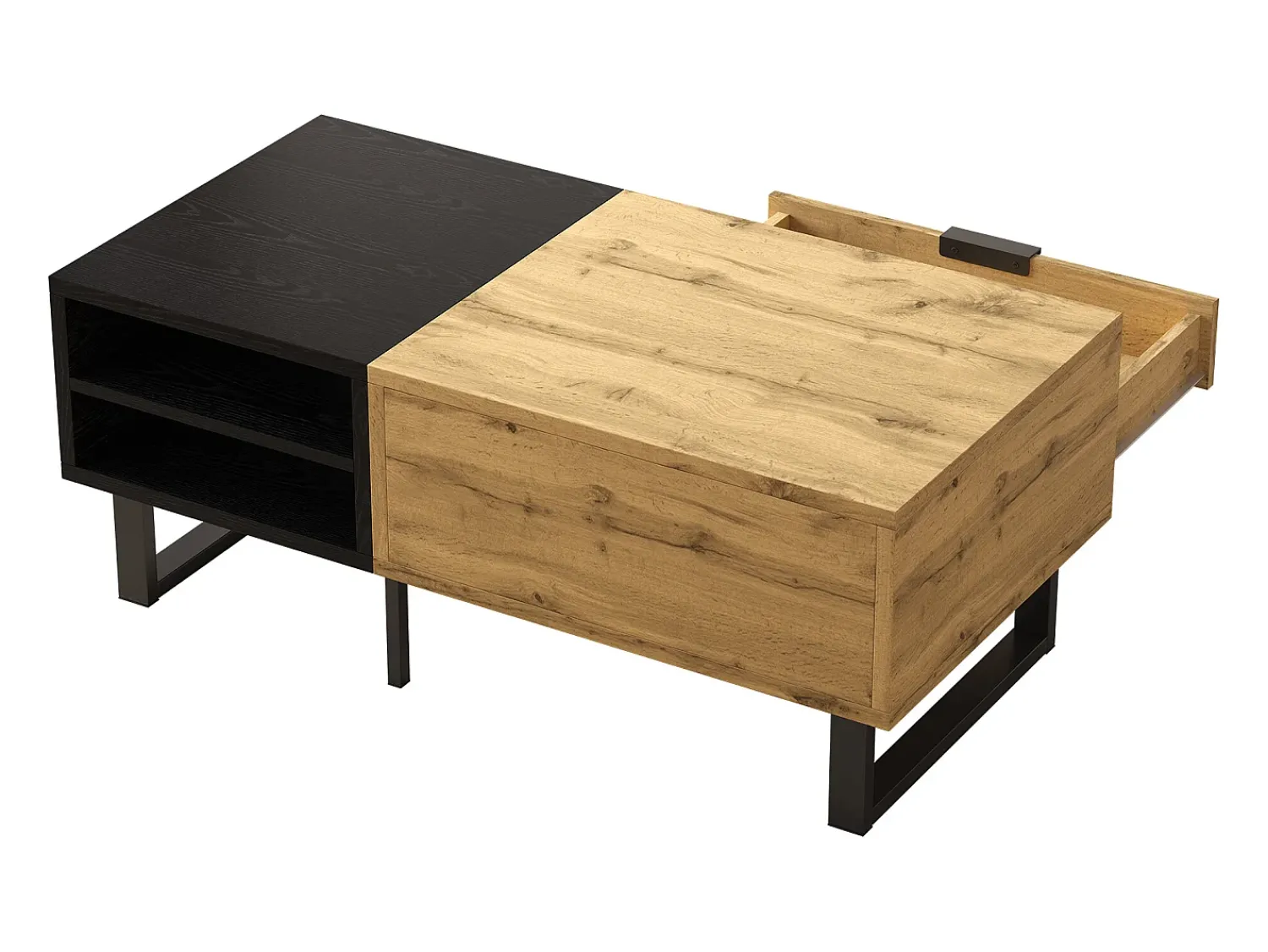 Mesa De Centro*ModernLuxe Mesa de centro - 1 gaveta e 2 compartimentos - Natural & Preto Preto / Natural claro