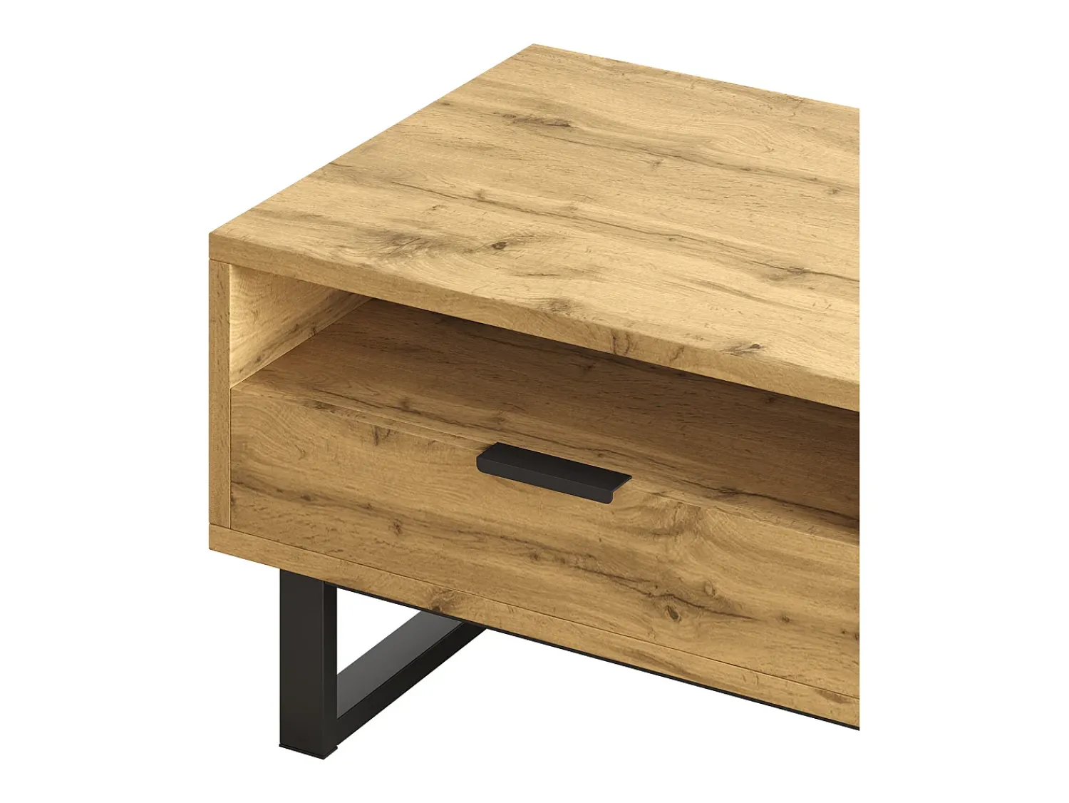 Mesa De Centro*ModernLuxe Mesa de centro - 1 gaveta e 2 compartimentos - Natural & Preto Preto / Natural claro