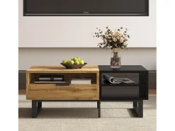 Mesa De Centro*ModernLuxe Mesa de centro - 1 gaveta e 2 compartimentos - Natural & Preto Preto / Natural claro