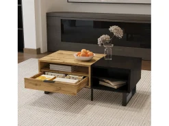 Mesa De Centro*ModernLuxe Mesa de centro - 1 gaveta e 2 compartimentos - Natural & Preto Preto / Natural claro