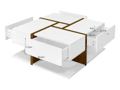 Mesa De Centro|ModernLuxe Mesa de centro - 4 gavetas - espaço de arrumação na parte inferior - 78x78x36cm - Branco e Castanho Castanho / Branco
