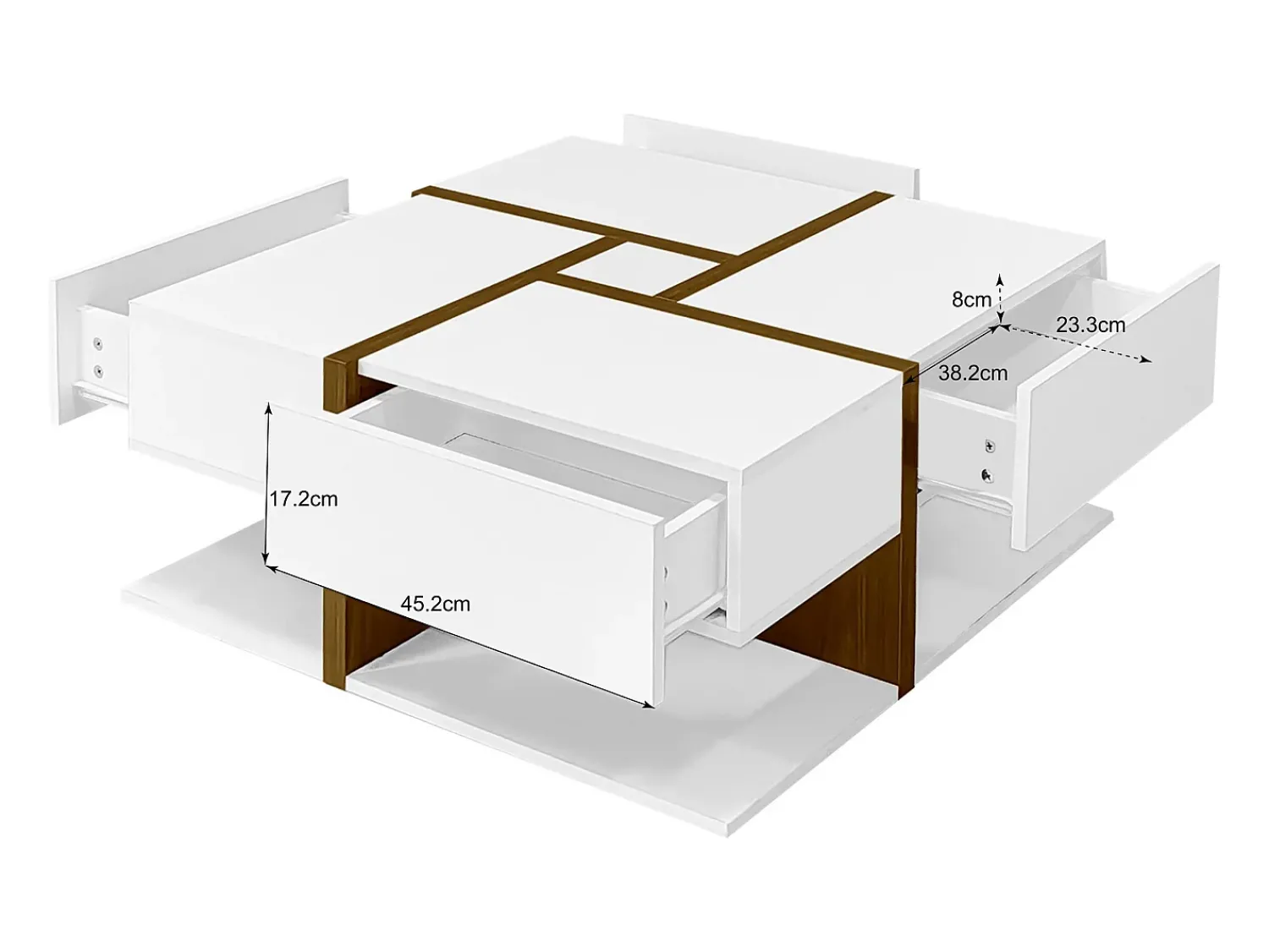 Mesa De Centro|ModernLuxe Mesa de centro - 4 gavetas - espaço de arrumação na parte inferior - 78x78x36cm - Branco e Castanho Castanho / Branco