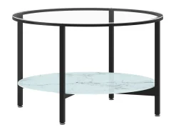 Mesa De Centro| Mesa de centro 70 cm vidro temperado e branco mármore PT442925 Preto