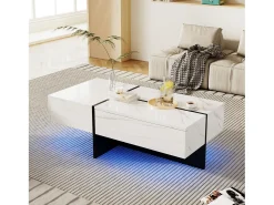 Mesa de centro - com sistema de iluminação LED controlado por aplicativo - Branca^ Mesa De Centro