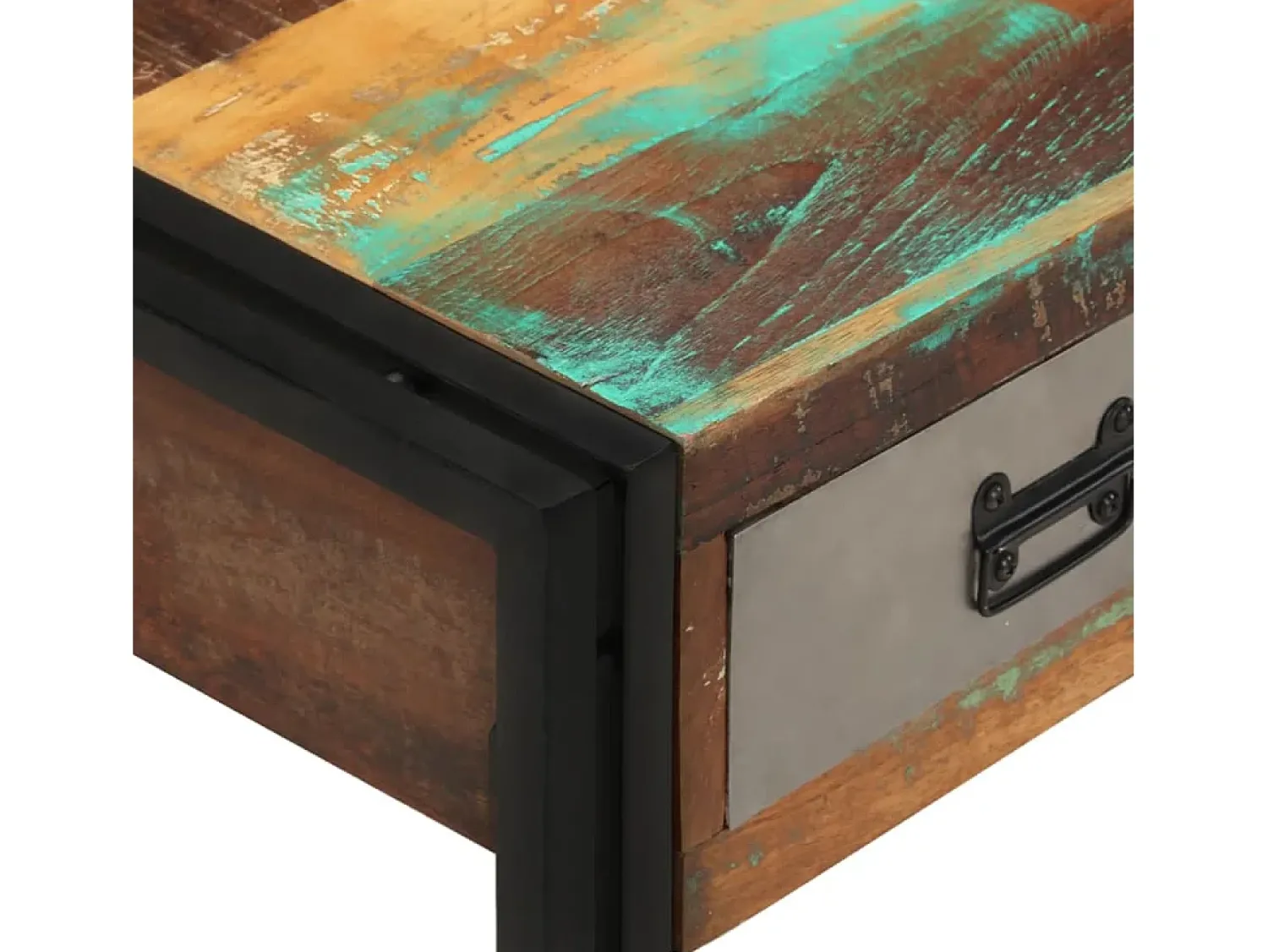 New Mesa de centro 3 gavetas madeira recuperada maciça 100x50x35 cm PT850247 Castanho