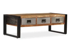 Mesa De Centro|vidaxl Mesa de centro 3 gavetas madeira recuperada maciça 100x50x35 cm Natural claro