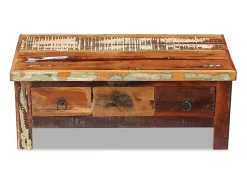 Mesa De Centro*vidaxl Mesa de centro + gavetas 90x45x35 cm madeira reciclada maciça Natural claro