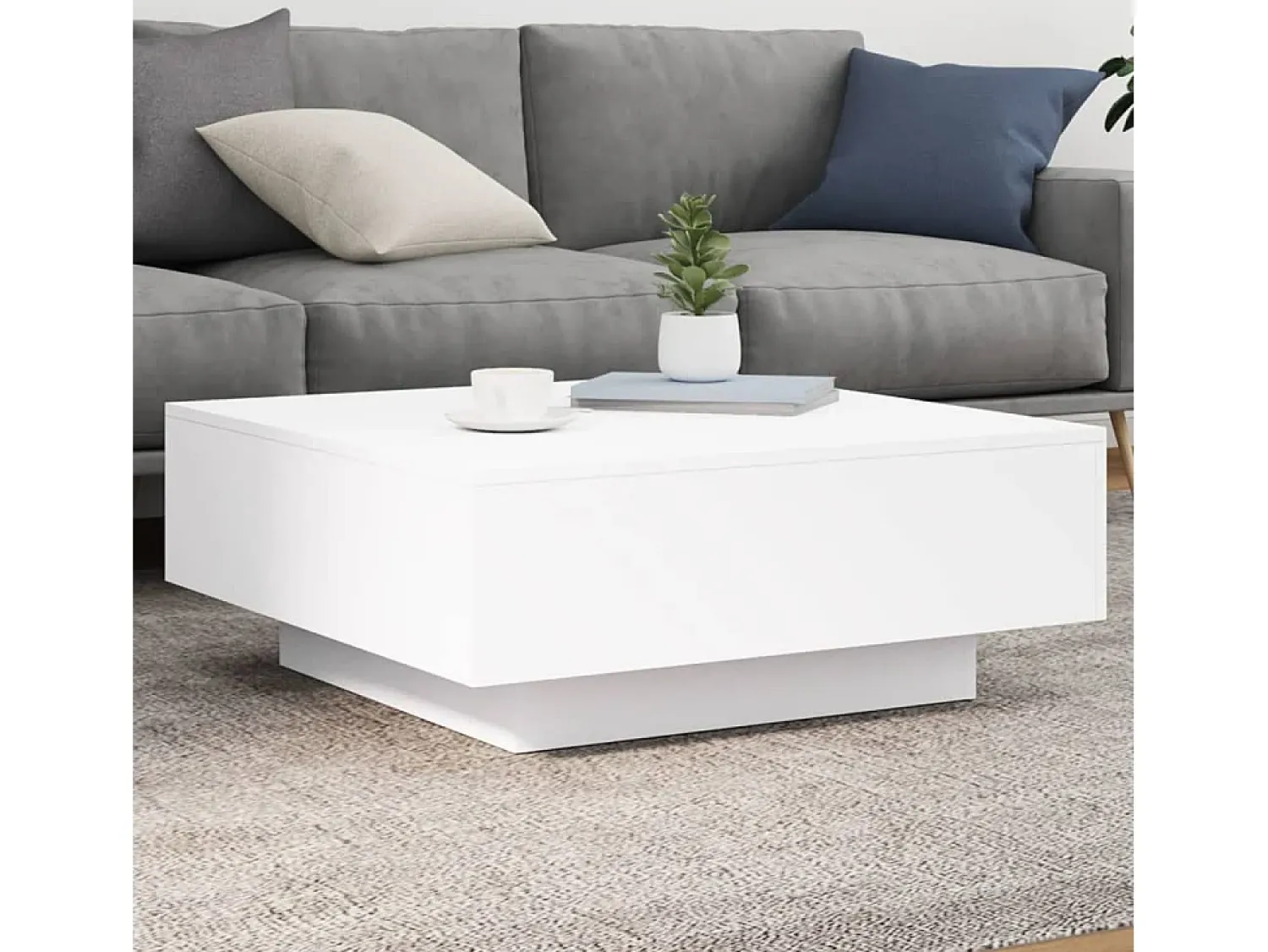 Mesa de centro | Mesa de apoio | Mesa de café com luzes LED 80x80x31cm^ Mesa De Centro