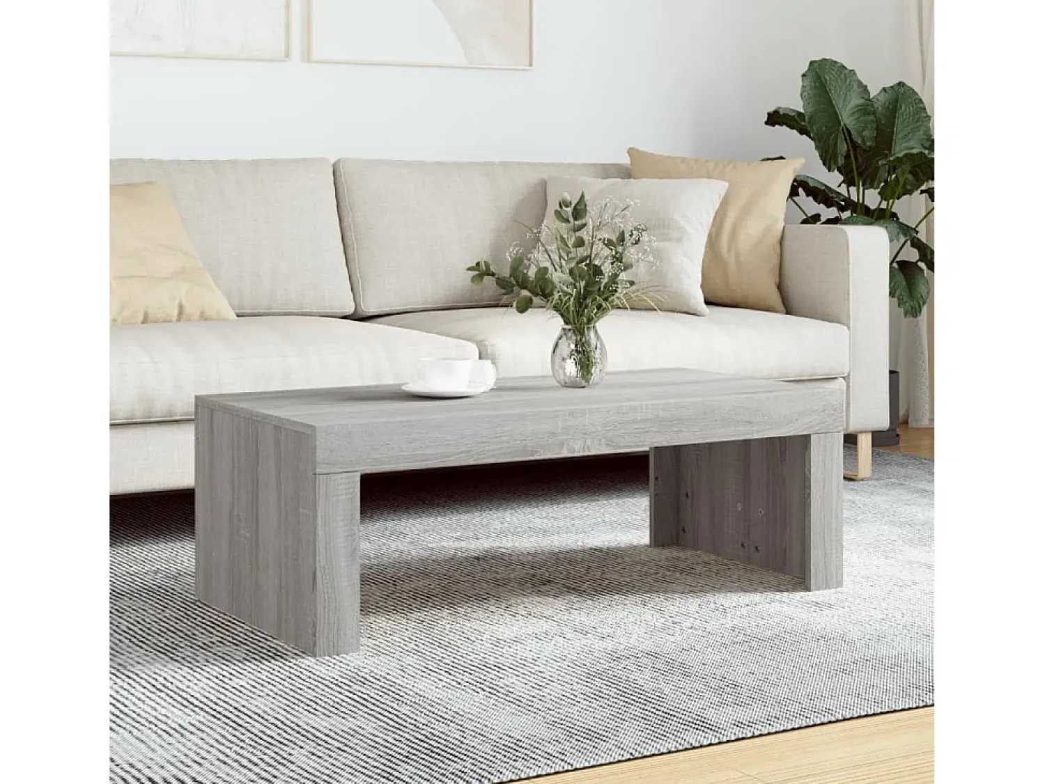 Mesa De Centro* Mesa de centro | Mesa de apoio 102x50x36cm derivados de madeira sonoma Cinzento