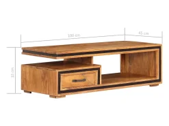 Mesa de centro | Mesa de apoio | Mesa de café 100x45x33 cm madeira de acácia maciça^ Mesa De Centro