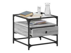 Best Mesa de centro | Mesa de apoio c/ topo de vidro 50x50x45 cm cinza sonoma aço Cinzento