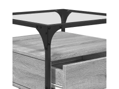 Best Mesa de centro | Mesa de apoio c/ topo de vidro 50x50x45 cm cinza sonoma aço Cinzento