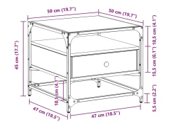 Best Mesa de centro | Mesa de apoio c/ topo de vidro 50x50x45 cm cinza sonoma aço Cinzento