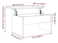 Mesa de centro | Mesa de apoio 80x50.5x41.5cm madeira processada sonoma cinza^ Mesa De Centro