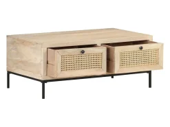 Mesa de centro | Mesa de apoio | Mesa de café 90x50x37 cm mangueira maciça e palhinha natural^ Mesa De Centro