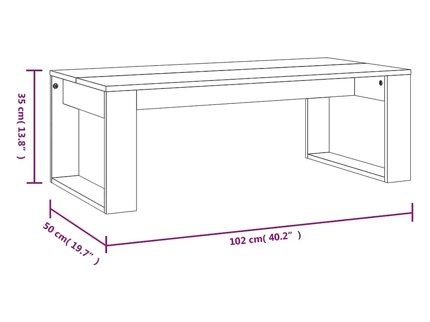 Mesa de centro | Mesa de apoio 102x50x35 cm derivados de madeira^ Mesa De Centro
