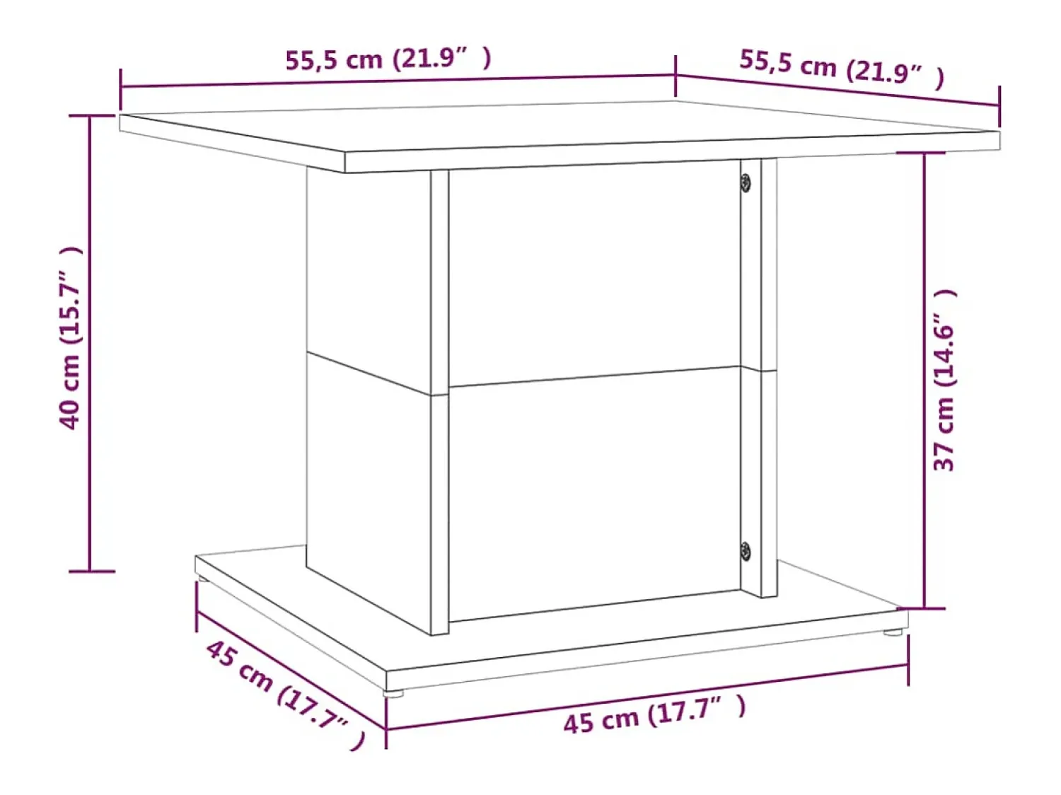 Mesa de centro | Mesa de apoio 55.5x55.5x40cm derivados madeira carvalho fumado^ Mesa De Centro