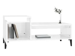 Mesa De Centro* Mesa de centro | Mesa de apoio 100x50x45 cm derivados madeira brilhante Branco