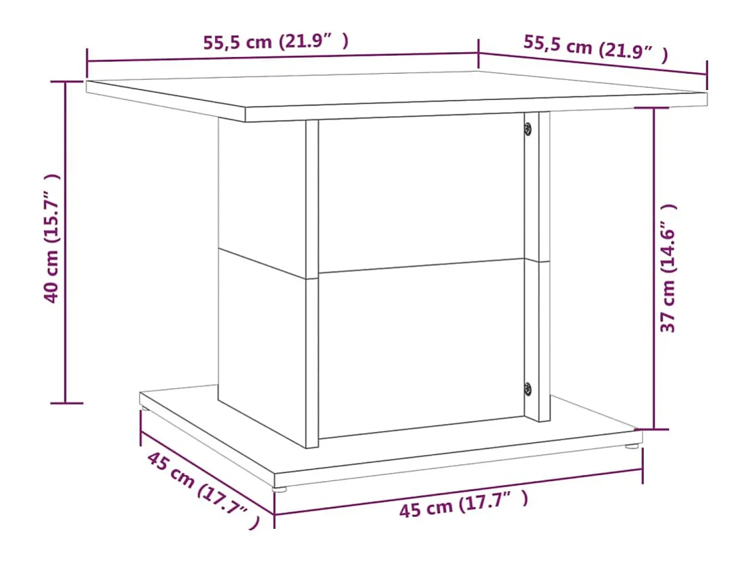 Mesa De Centro| Mesa de centro | Mesa de apoio 55.5x55.5x40 cm derivados de madeira Preto