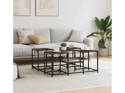 New Mesa de centro | Mesa de apoio 91x91x40 cm derivados de madeira carvalho fumado Castanho