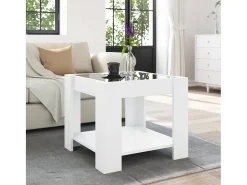 Mesa De Centro| Mesa de centro | Mesa de apoio c/ LEDs 53x53x45 cm derivados de madeira Branco