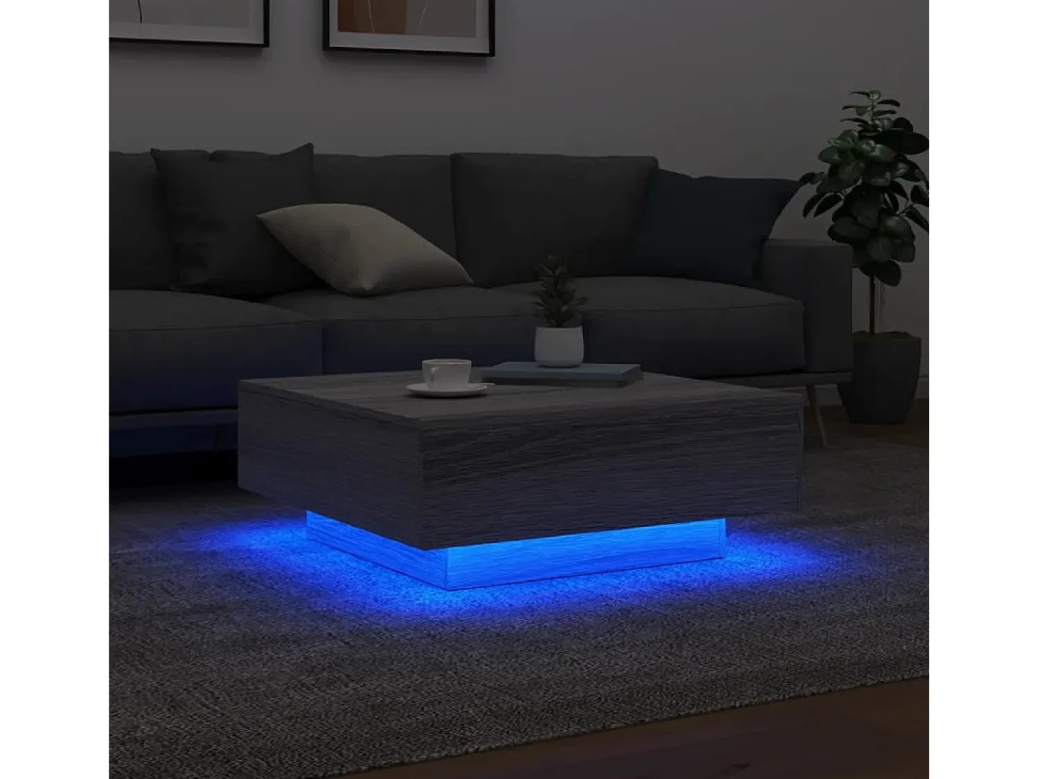 Mesa De Centro* Mesa de centro | Mesa de apoio com luzes LED 80x80x31 cm sonoma Cinzento