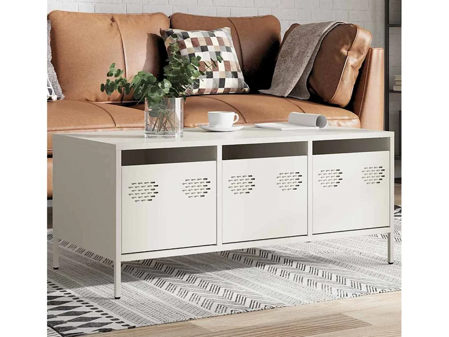Mesa De Centro* Mesa de centro | Mesa de apoio 101.5x50x43.5 cm aço laminado a frio Branco