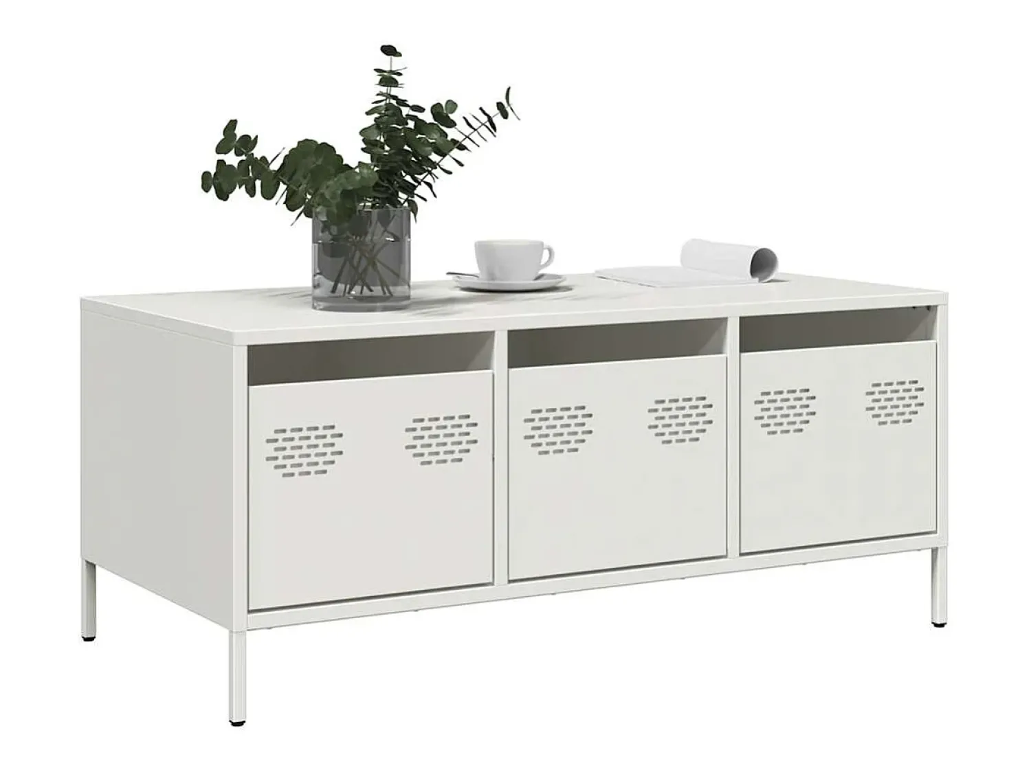 Mesa De Centro* Mesa de centro | Mesa de apoio 101.5x50x43.5 cm aço laminado a frio Branco