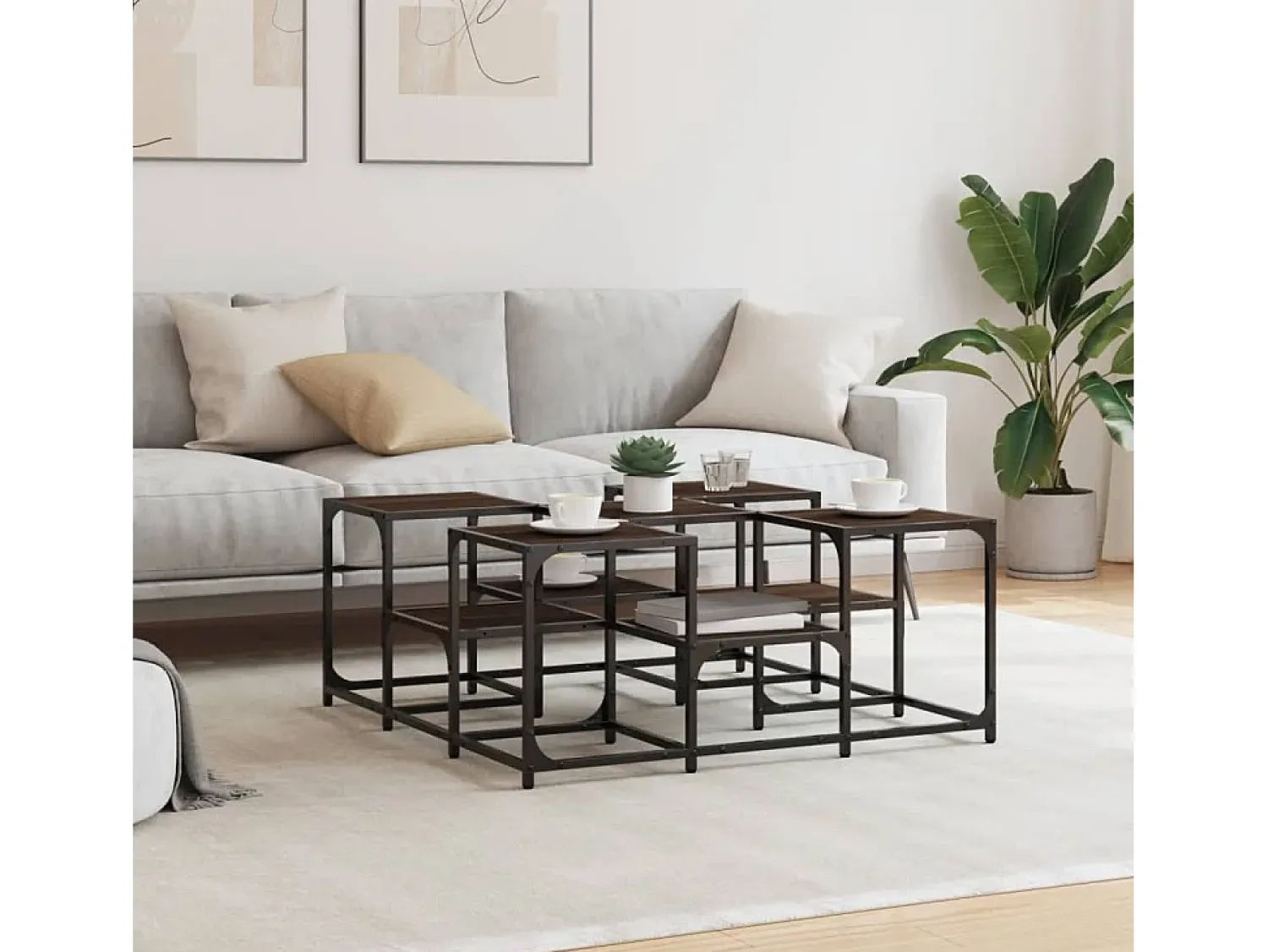 Mesa de centro | Mesa de apoio 91x91x40 cm derivados madeira carvalho^ Mesa De Centro