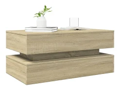Mesa De Centro* Mesa de centro | Mesa de apoio com luzes LED 90x50x40 cm carvalho sonoma Castanho