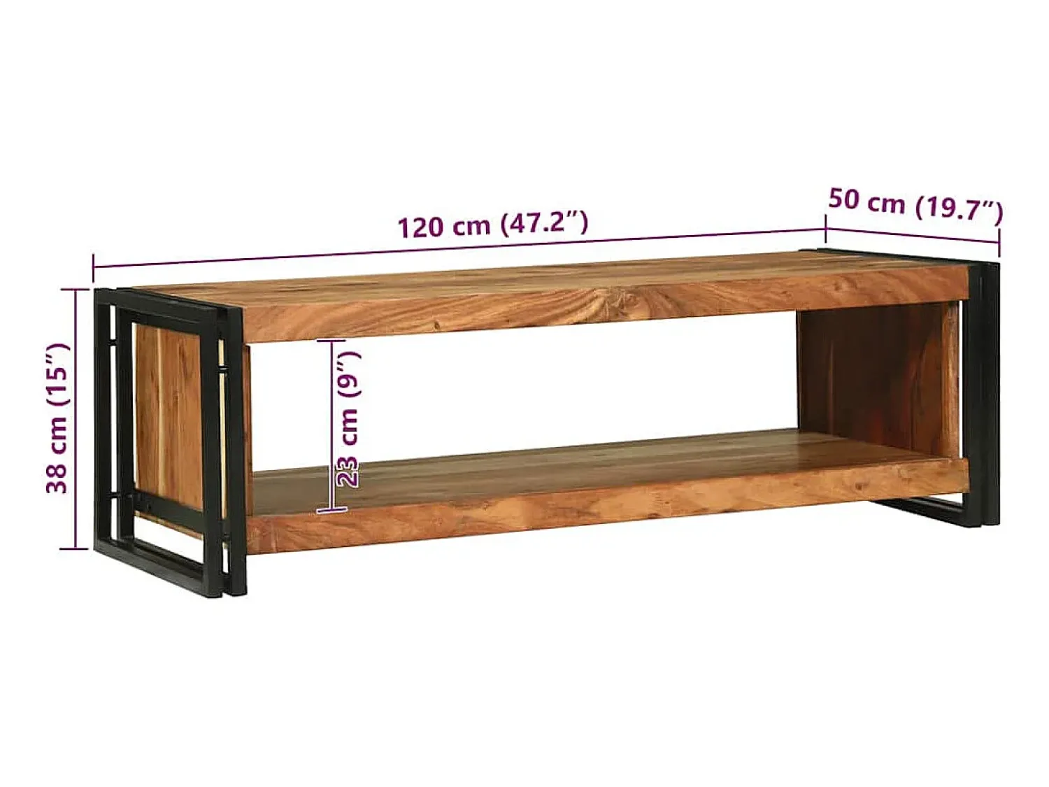 Best Mesa de centro | Mesa de apoio | Mesa de café 120x50x38 cm Madeira de acácia maciça Castanho
