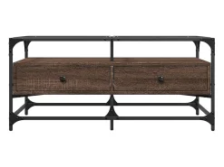 Outlet Mesa de centro | Mesa de apoio c/ topo vidro 98.5x50x45cm carvalho aço Castanho