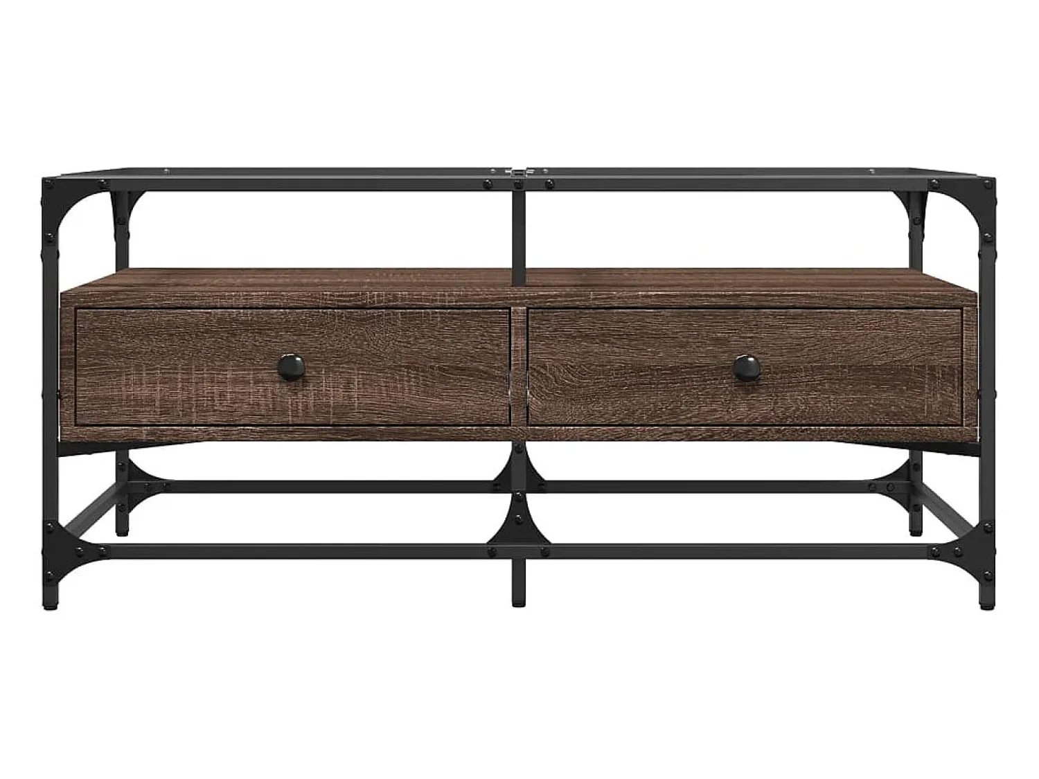 Outlet Mesa de centro | Mesa de apoio c/ topo vidro 98.5x50x45cm carvalho aço Castanho