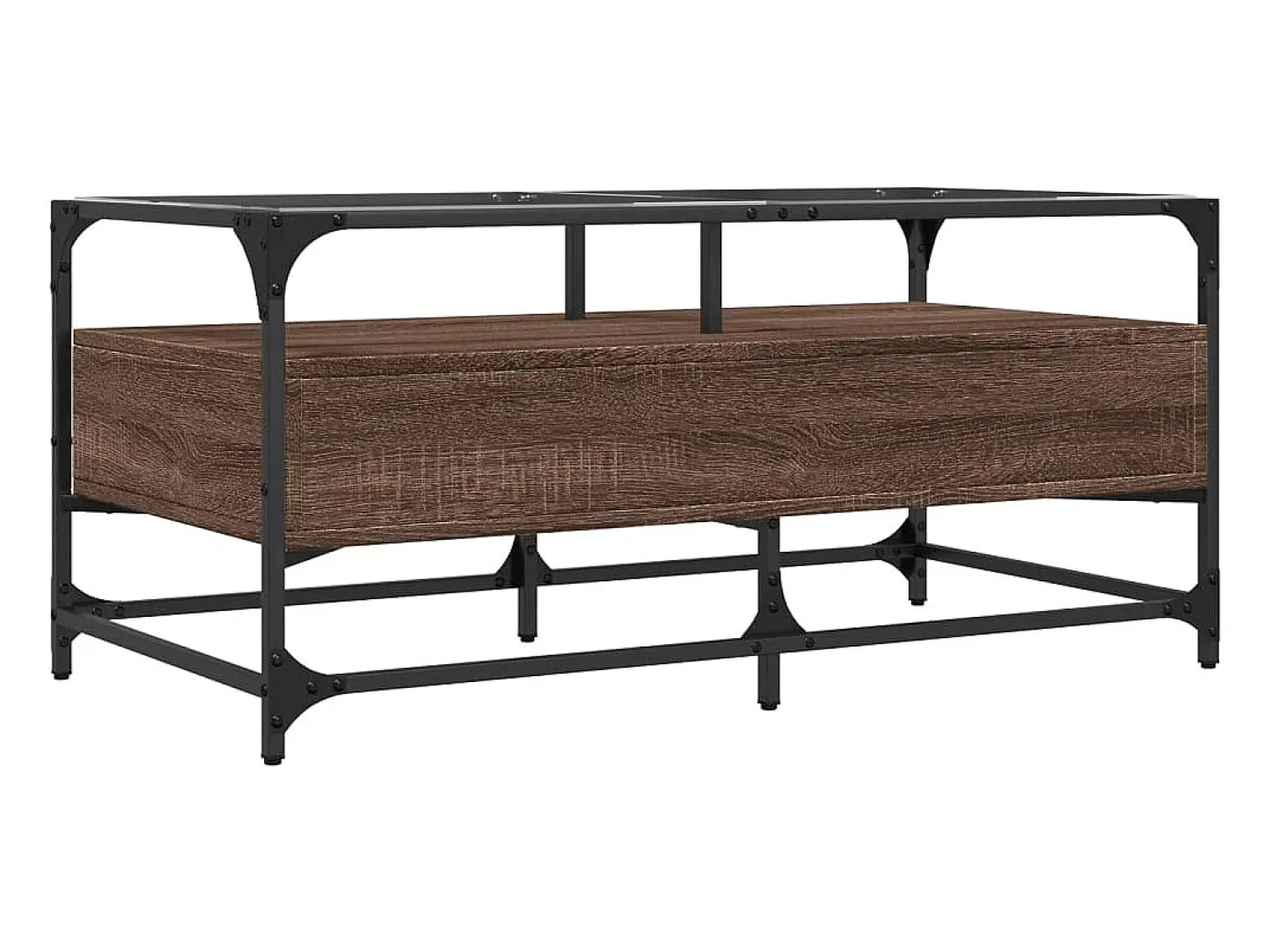 Outlet Mesa de centro | Mesa de apoio c/ topo vidro 98.5x50x45cm carvalho aço Castanho