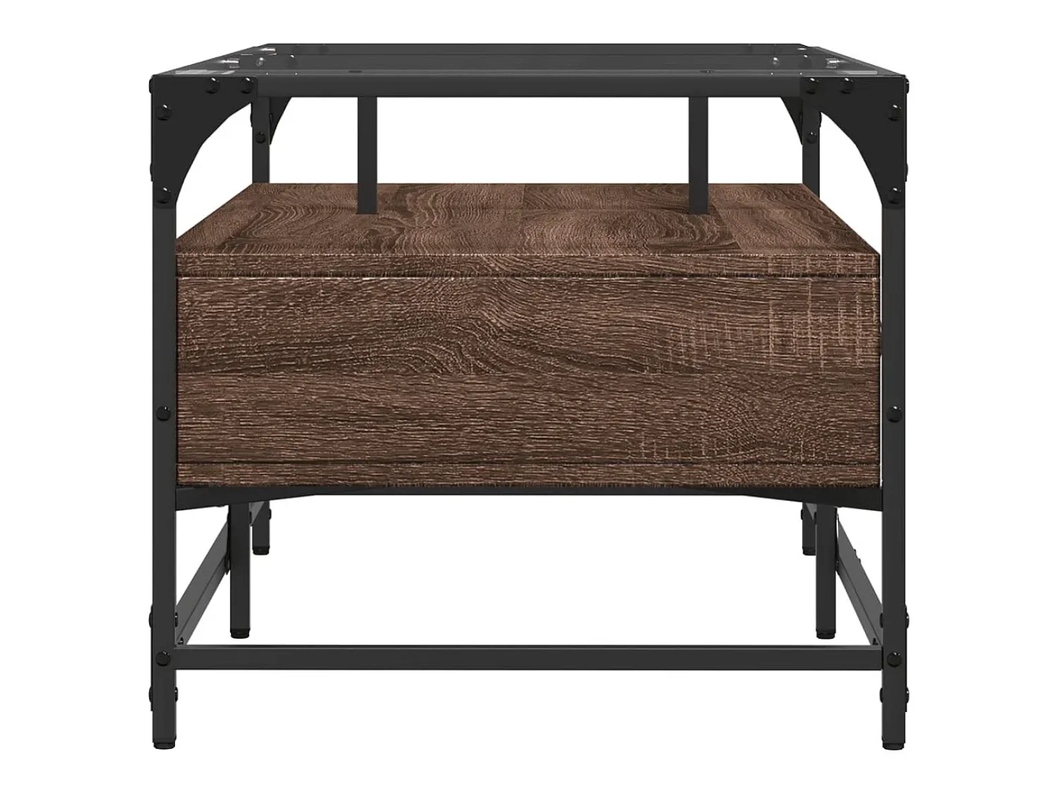 Outlet Mesa de centro | Mesa de apoio c/ topo vidro 98.5x50x45cm carvalho aço Castanho