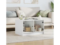 Mesa De Centro* Mesa de centro | Mesa de apoio c/ portas de vidro 68x50x42 cm Branco