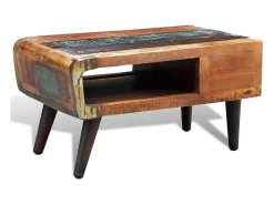 Mesa De Centro* Mesa de centro | Mesa de apoio | Mesa de café com borda curva e 1 gaveta.madeira reciclada Castanho