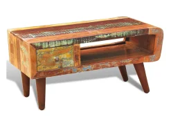 Mesa De Centro* Mesa de centro | Mesa de apoio | Mesa de café com borda curva e 1 gaveta.madeira reciclada Castanho