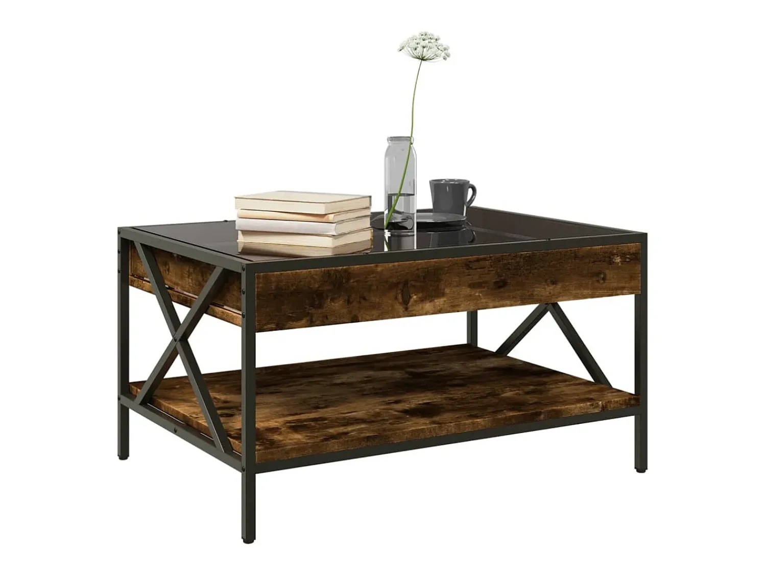 Mesa De Centro| Mesa de centro | Mesa de apoio luzes LED Infinity 70x50x38 cm carvalho fumado Castanho