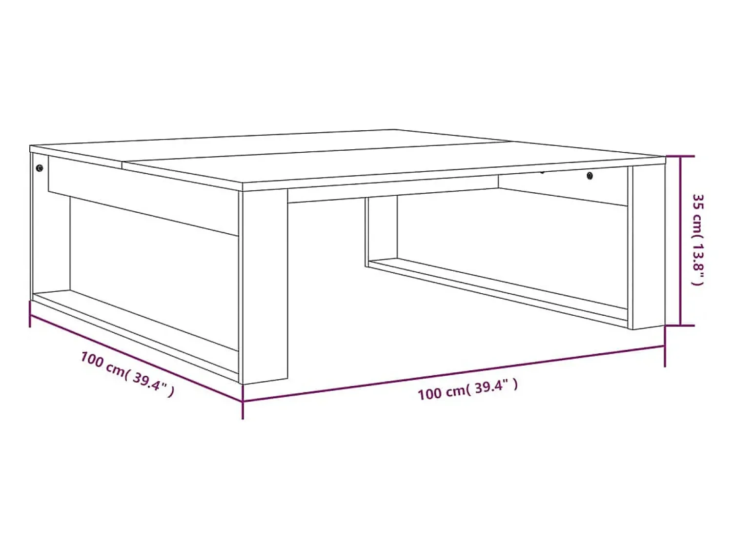 Clearance Mesa de centro | Mesa de apoio 100x100x35 cm madeira processada carvalho fumado Castanho