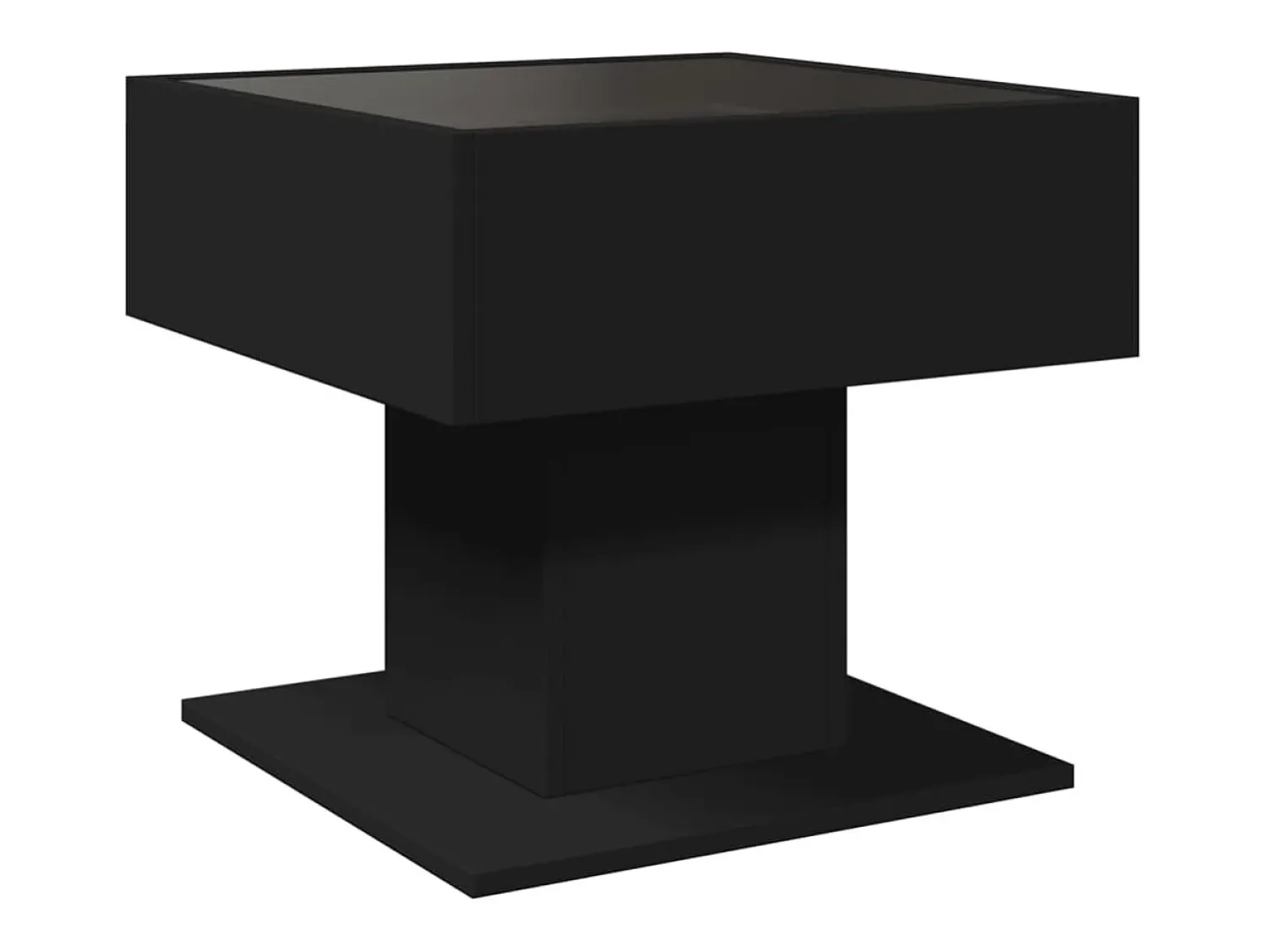 Mesa De Centro* Mesa de centro | Mesa de apoio c/ LEDs 50x50x45cm contraplacado brilhante Preto