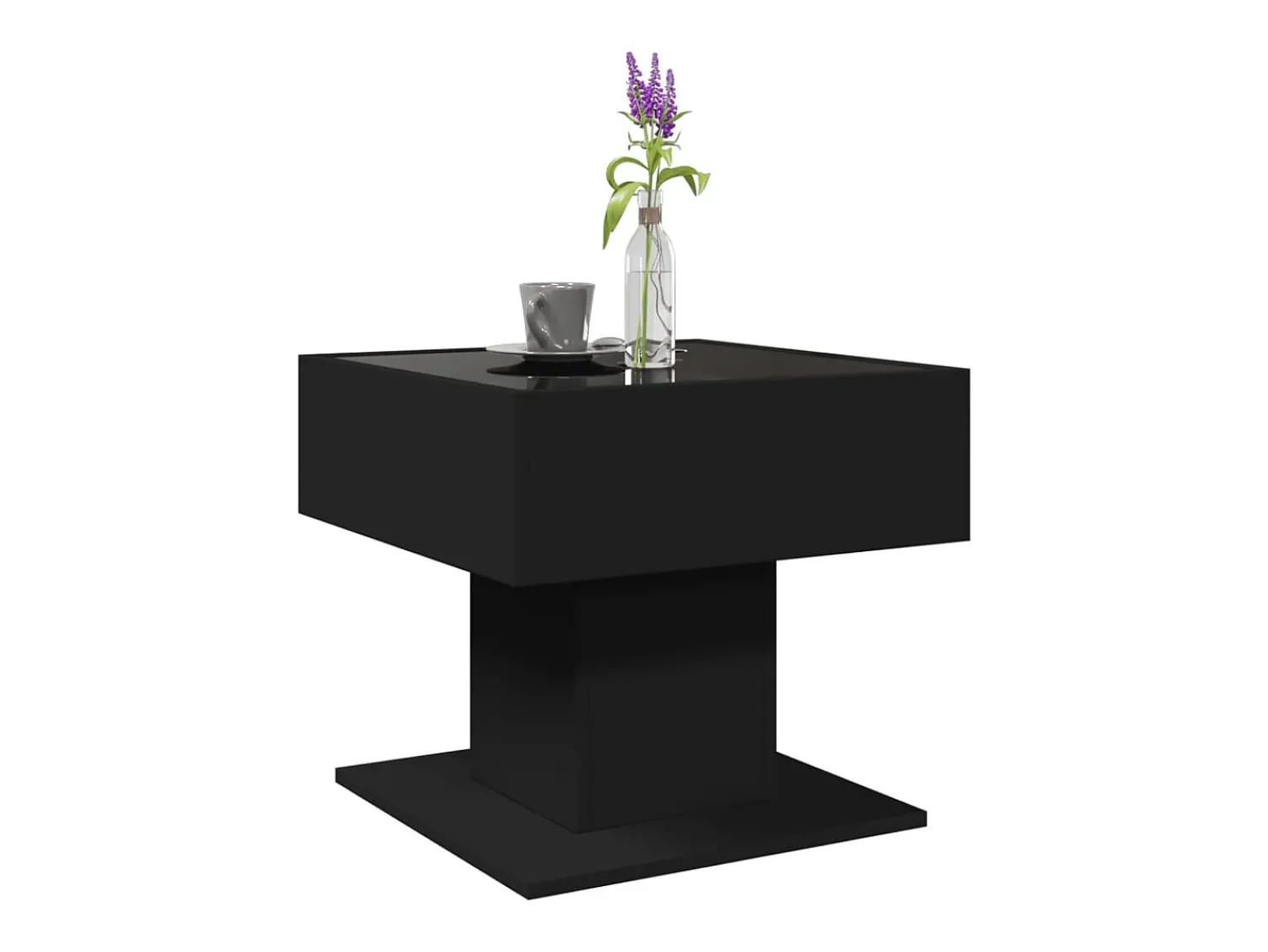 Mesa De Centro* Mesa de centro | Mesa de apoio c/ LEDs 50x50x45cm contraplacado brilhante Preto