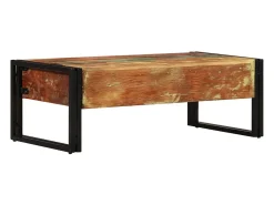 Clearance Mesa de centro | Mesa de apoio | Mesa de café 3 gavetas madeira recuperada maciça 100x50x35 cm Castanho